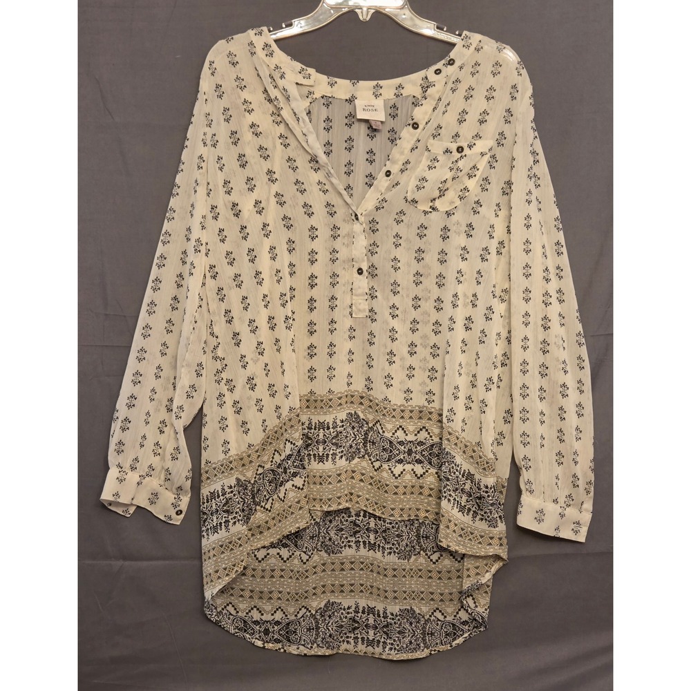 Knox Rose Sheer‎ Paisley Aztec Tunic Blouse Women's Small White Half Button